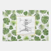 緑スタイリッシュの熱帯葉模様モノグラム キッチンタオル (横)