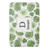 緑スタイリッシュの熱帯葉模様モノグラム バスマット (正面縦)