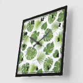 緑スタイリッシュの熱帯葉模様 スクエア壁時計 (傾斜)