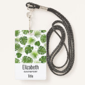 緑スタイリッシュの熱帯葉模様 バッジ (裏面ランヤード)