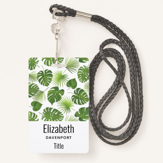 緑スタイリッシュの熱帯葉模様 バッジ (裏面ランヤード)