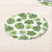 緑スタイリッシュの熱帯葉模様 ペーパーコースター (アングル)