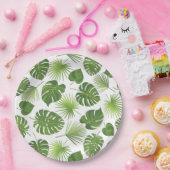 緑スタイリッシュの熱帯葉模様 ペーパープレート (パーティー)