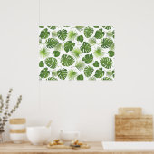 緑スタイリッシュの熱帯葉模様 ポスター (キッチン)