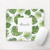 緑スタイリッシュの熱帯葉模様 マウスパッド (マウス)