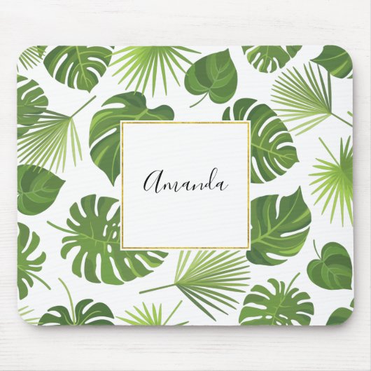 緑スタイリッシュの熱帯葉模様 マウスパッド (正面)
