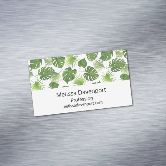 緑スタイリッシュの熱帯葉模様 マグネット名刺 (インサイチュ)