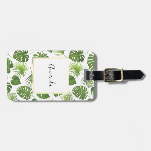 緑スタイリッシュの熱帯葉模様 ラゲッジタグ (正面横)