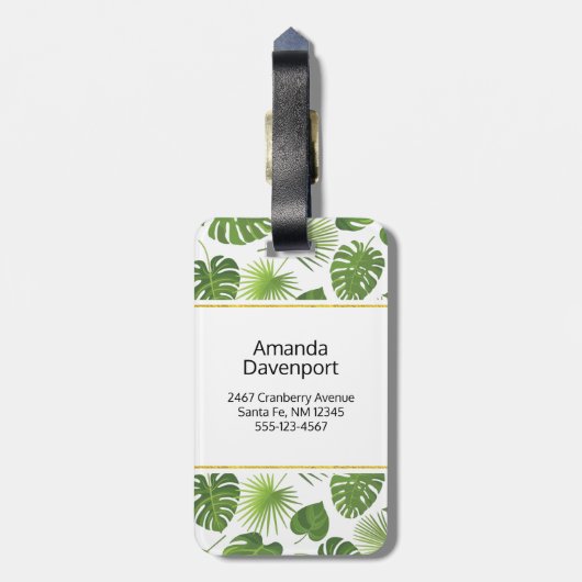 緑スタイリッシュの熱帯葉模様 ラゲッジタグ (裏面縦)