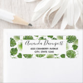 緑スタイリッシュの熱帯葉模様 ラベル (インサイチュ)