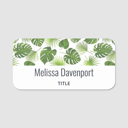 緑スタイリッシュの熱帯葉模様 名札 (正面)