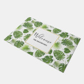 緑スタイリッシュの熱帯葉歓迎 ドアマット (アングル)