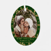緑スタイリッシュミニマル金ゴールドクリスマスカップルの写真 メタルオーナメント (正面左)