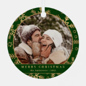 緑スタイリッシュミニマル金ゴールドクリスマスカップルの写真 メタルオーナメント (裏面)