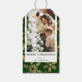 緑スタイリッシュモダンの金ゴールドクリスマス家族の写真 ギフトタグ