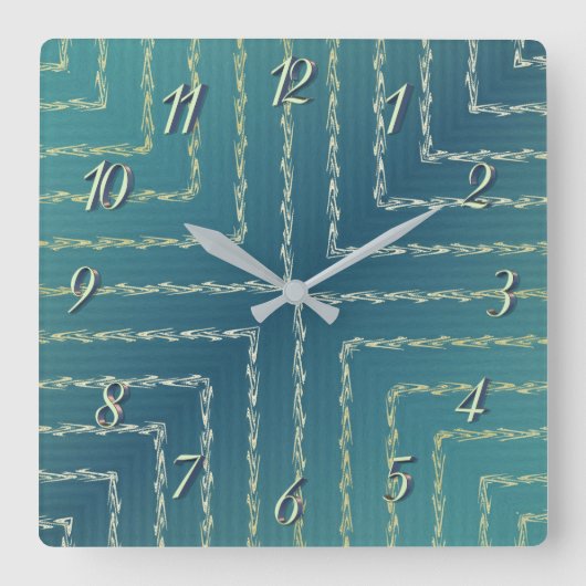 緑スタイリッシュ幾何学壁時計 スクエア壁時計 (正面)