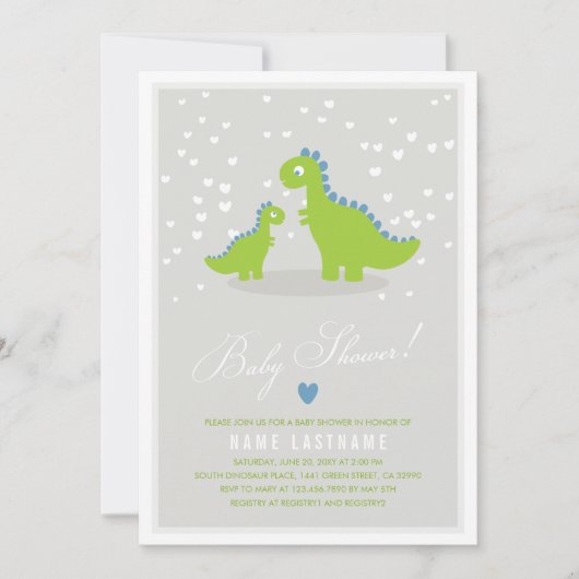 緑スタイリッシュ灰色の恐竜Dino男の子の赤ちゃんシャワー 招待状 (正面)