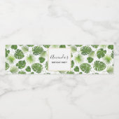 緑スタイリッシュ熱帯葉型誕生日 ペットボトルラベル (シングルラベル)
