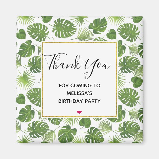 緑スタイリッシュ熱帯葉型誕生日 マグネット (正面)