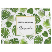 緑スタイリッシュ熱帯葉型誕生日 ラージペーパーバッグ (裏面)