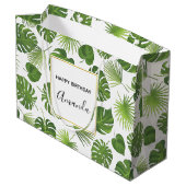 緑スタイリッシュ熱帯葉型誕生日 ラージペーパーバッグ (裏面アングル)