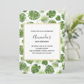 緑スタイリッシュ熱帯葉型誕生日 招待状 (スタンド正面)