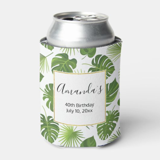 緑スタイリッシュ熱帯葉型誕生日 缶クーラー (缶正面)