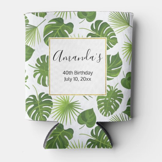 緑スタイリッシュ熱帯葉型誕生日 缶クーラー (正面)