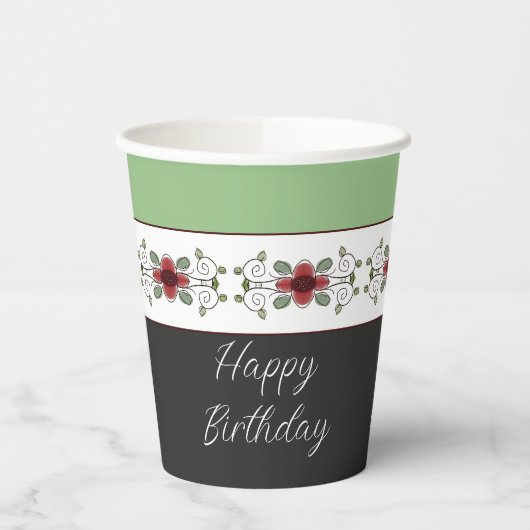 緑スタイリッシュ白黒 紙コップ (左)