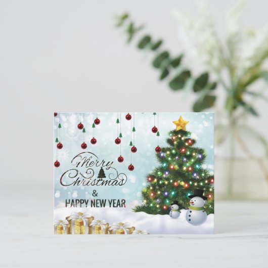 緑スタイリッシュ色、銀色のメリークリスマス ポストカード (スタンド正面)