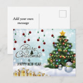 緑スタイリッシュ色、銀色のメリークリスマス ポストカード (正面/裏面)