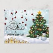 緑スタイリッシュ色、銀色のメリークリスマス ポストカード (正面)