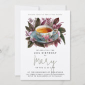 緑スタイリッシュ茶パーティーマグカップフローラ水色 招待状 (正面)