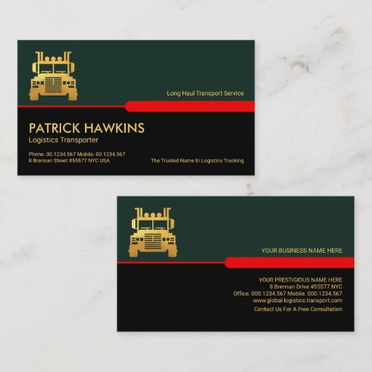 緑スタイリッシュ黒レイヤ金ゴールドトラック 名刺 (正面/裏面)