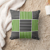 緑ストライプと黒の模様の枕 クッション (ブランケット)