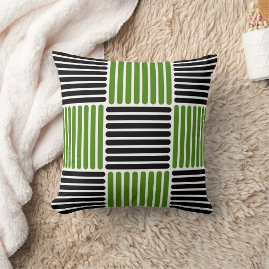 緑ストライプと黒の模様の枕 クッション (ブランケット)
