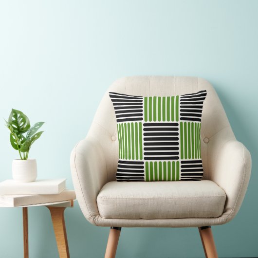 緑ストライプと黒の模様の枕 クッション (椅子)