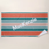 緑ストライプのとオレンジ ビーチタオル (正面)