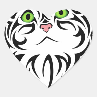 緑ストライプのの目の子猫 ハートシール