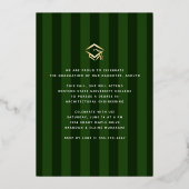 緑ストライプの卒業写真のスクリプ実在金ゴールド 箔招待状 (裏面)