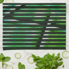 緑ストライプの汚れた抽象デザイン キッチンタオル