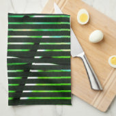 緑ストライプの汚れた抽象デザイン キッチンタオル (四つ折り)