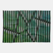 緑ストライプの汚れた抽象デザイン キッチンタオル (横)