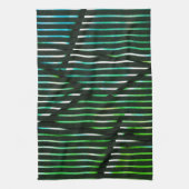 緑ストライプの汚れた抽象デザイン キッチンタオル (縦)