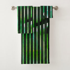緑ストライプの汚れた抽象デザイン バスタオルセット