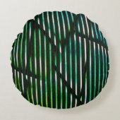 緑ストライプの汚れた抽象デザイン ラウンドクッション (正面)