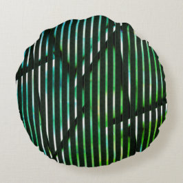緑ストライプの汚れた抽象デザイン ラウンドクッション