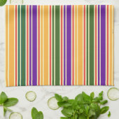 緑ストライプの赤紫イエロー キッチンタオル (折り畳み)