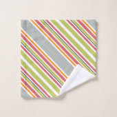 緑ストライプ灰色オレンジピンク バスタオルセット (ウォッシュタオル)