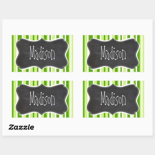 緑ストライプ色のストライプのヴィンテージ 長方形シール (シート)